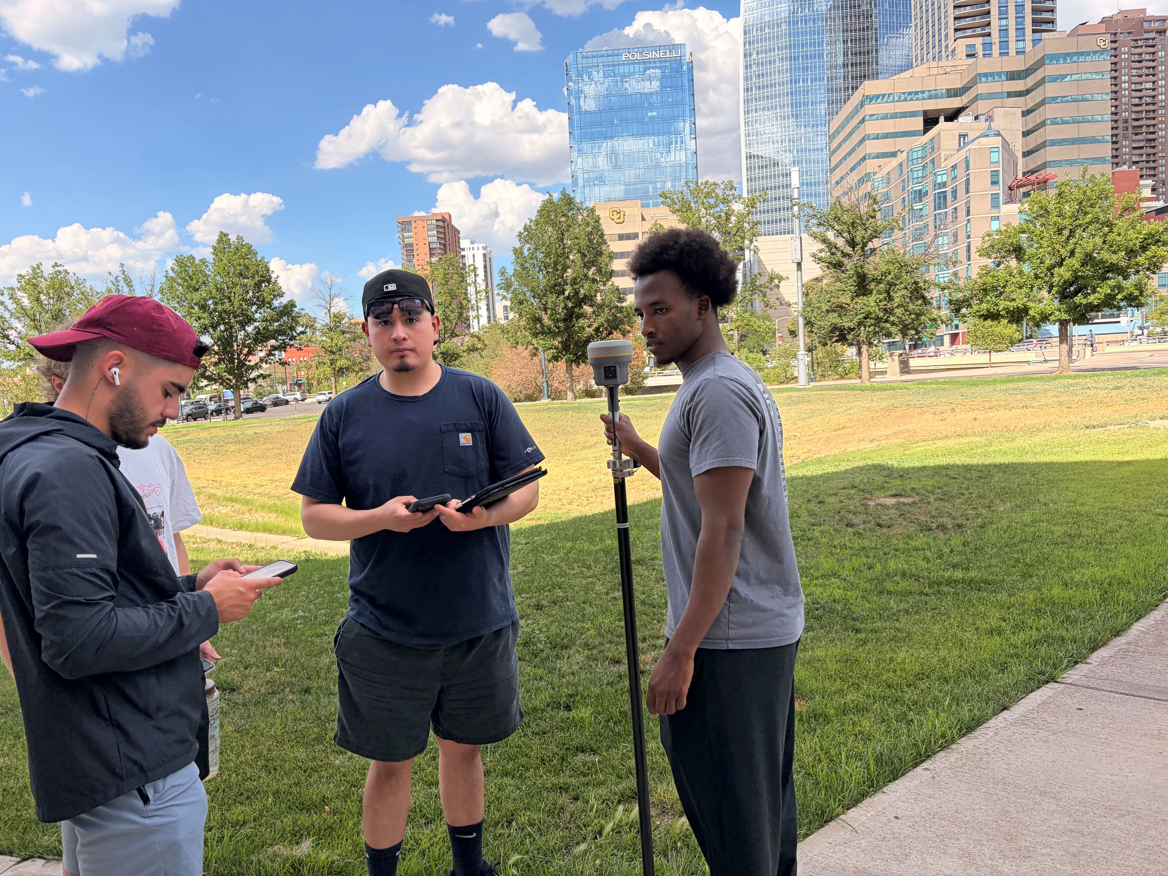Students collect and review GNSS observations with the Trimble R12.
