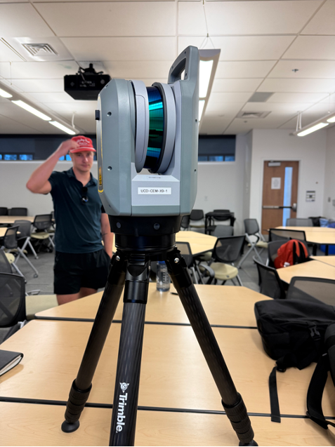 Students set up the Trimble X9 for indoor and outdoor scanning exercises.